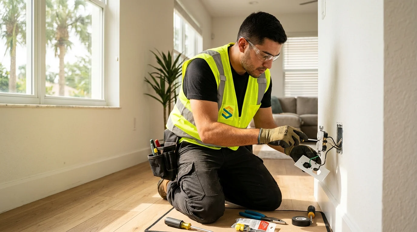 Electrician working on residential wiring